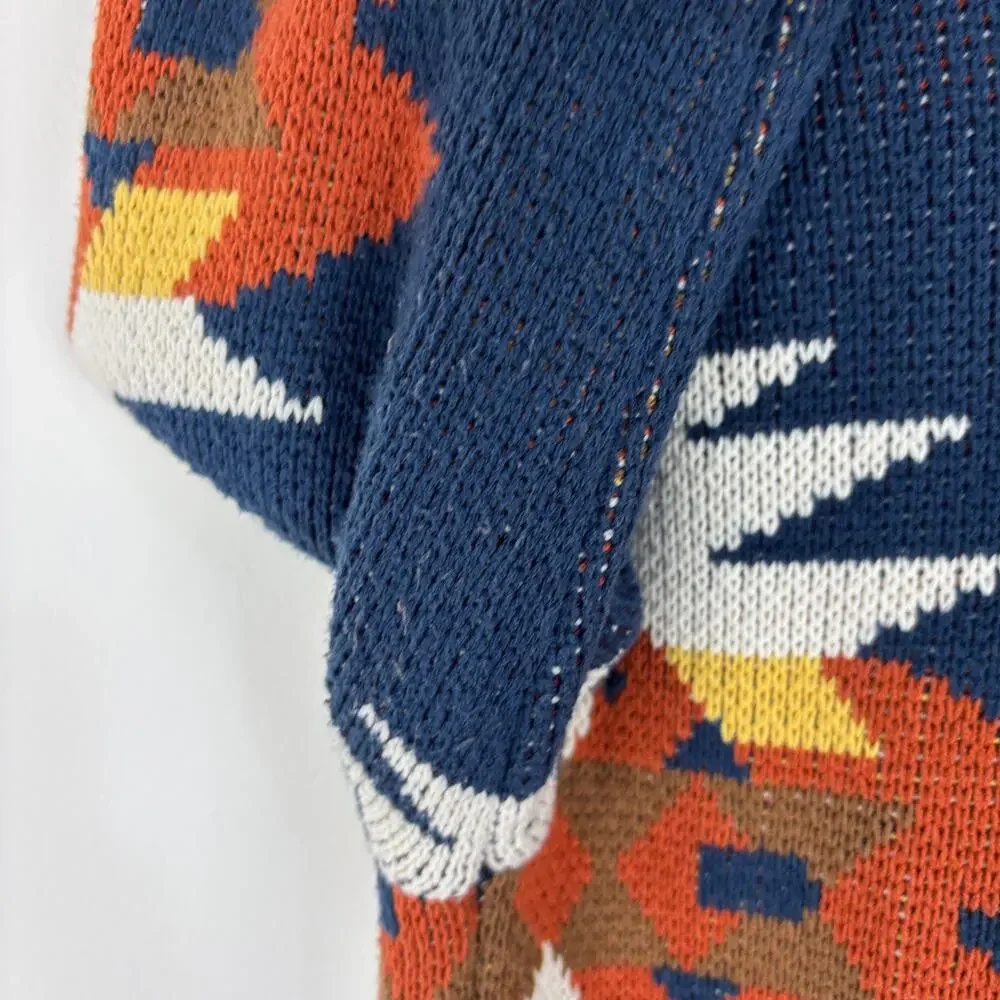 Lucky Brand Southwestern Sweater Coat Medium blue orange pockets